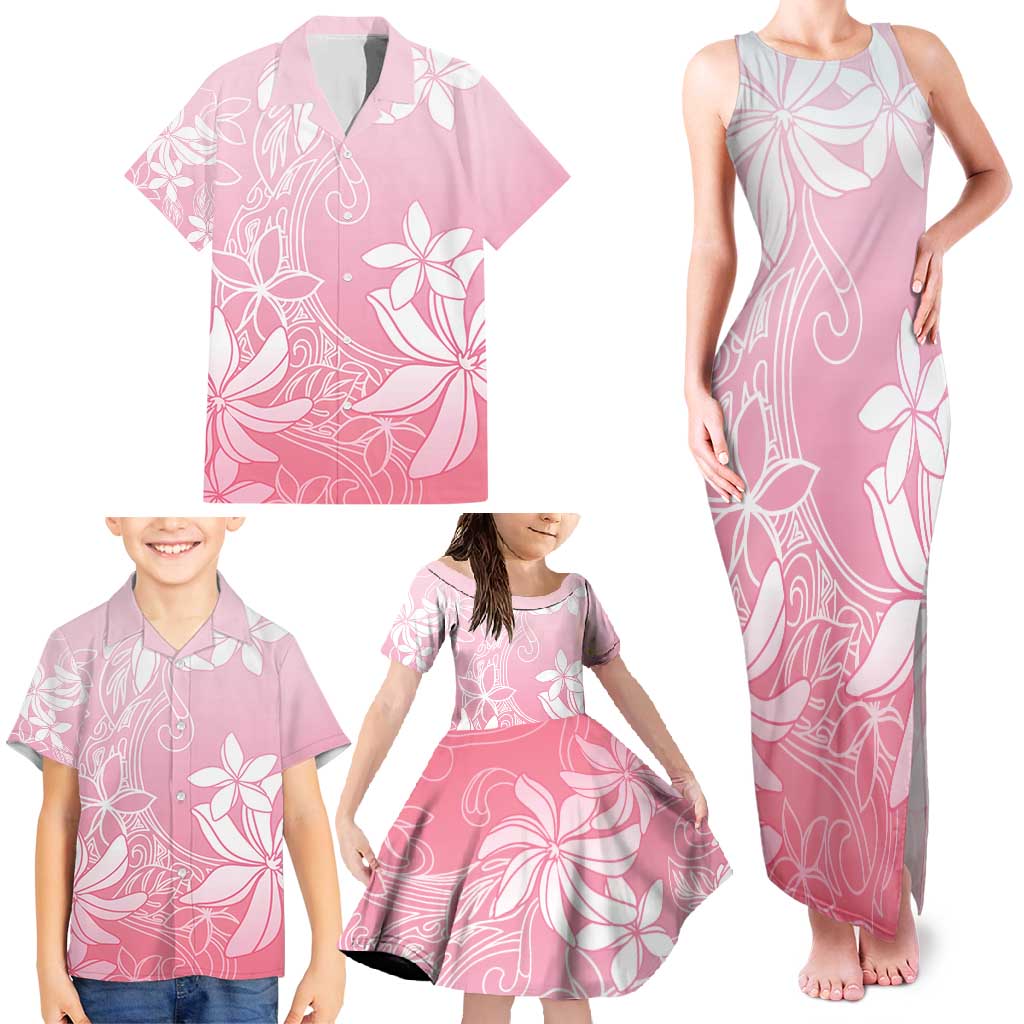 Tiare Tahiti Family Matching Tank Maxi Dress and Hawaiian Shirt Pink Polynesia Motifs - Polynesian Pride