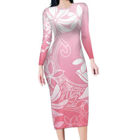 Tiare Tahiti Long Sleeve Bodycon Dress Pink Polynesia Motifs - Polynesian Pride