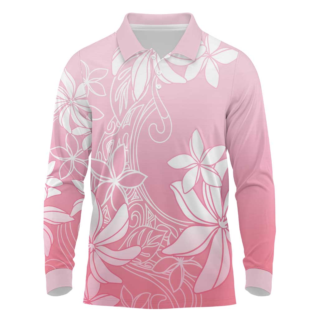 Tiare Tahiti Long Sleeve Polo Shirt Pink Polynesia Motifs LT05 Pink - Polynesian Pride