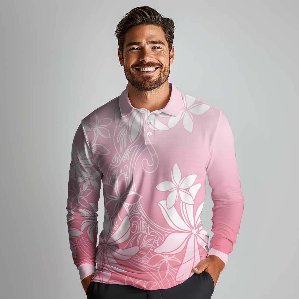 Tiare Tahiti Long Sleeve Polo Shirt Pink Polynesia Motifs LT05 - Polynesian Pride