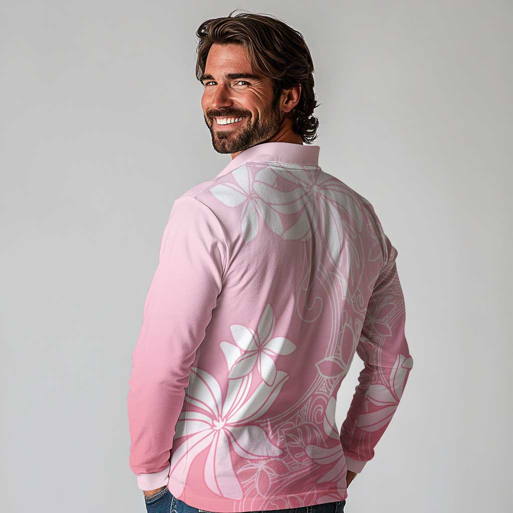 Tiare Tahiti Long Sleeve Polo Shirt Pink Polynesia Motifs LT05 - Polynesian Pride