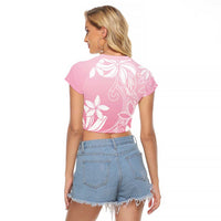 Tiare Tahiti Raglan Cropped T Shirt Pink Polynesia Motifs - Polynesian Pride