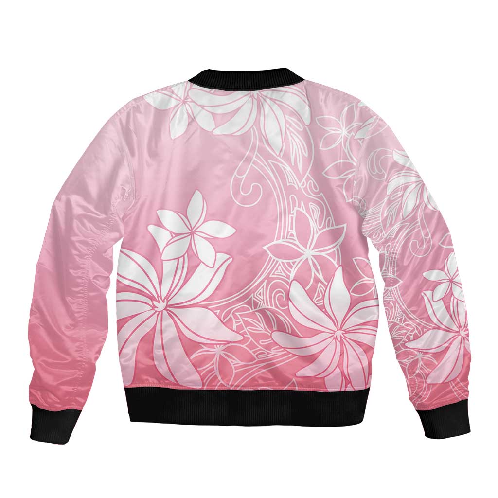 Tiare Tahiti Sleeve Zip Bomber Jacket Pink Polynesia Motifs - Polynesian Pride