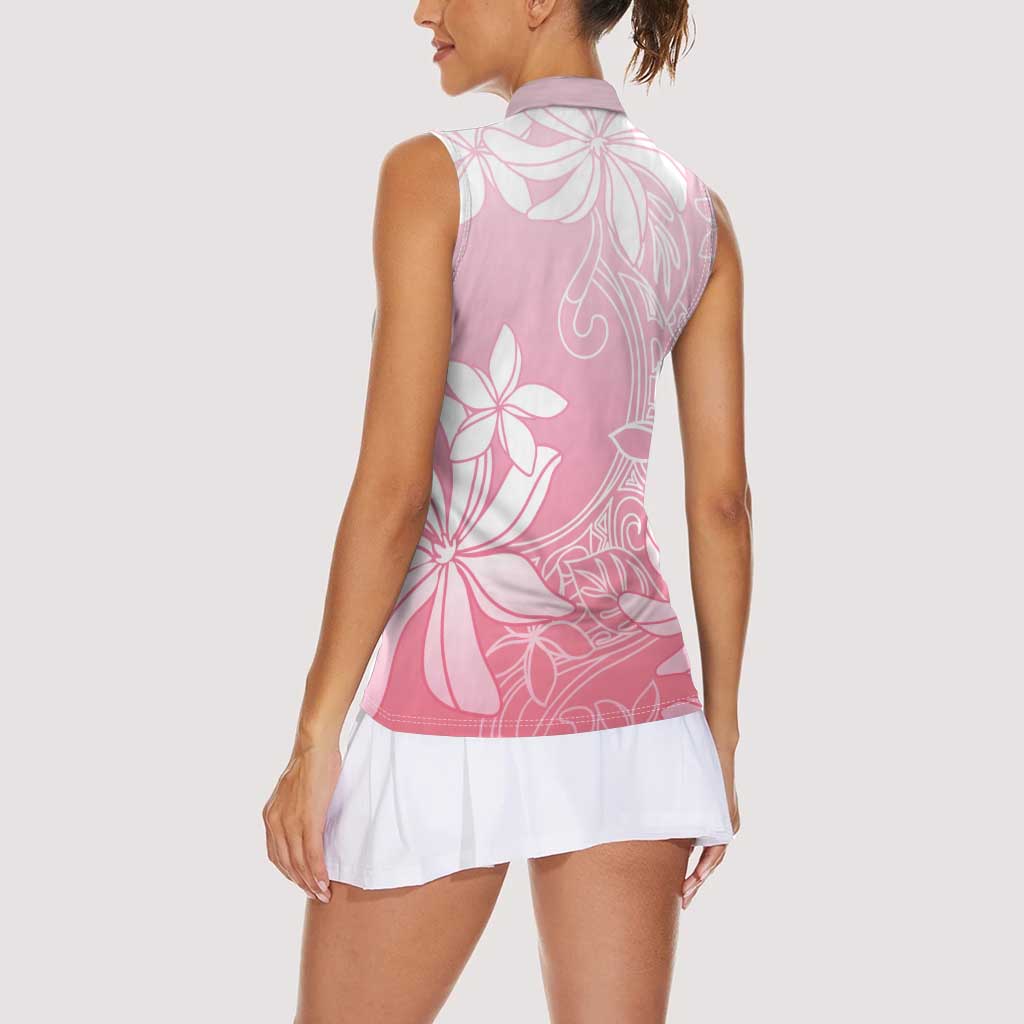 Tiare Tahiti Women Sleeveless Polo Shirt Pink Polynesia Motifs LT05 - Polynesian Pride