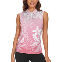 Tiare Tahiti Women Sleeveless Polo Shirt Pink Polynesia Motifs LT05 - Polynesian Pride