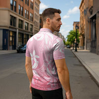 Tiare Tahiti Zipper Polo Shirt Pink Polynesia Motifs LT05 - Polynesian Pride