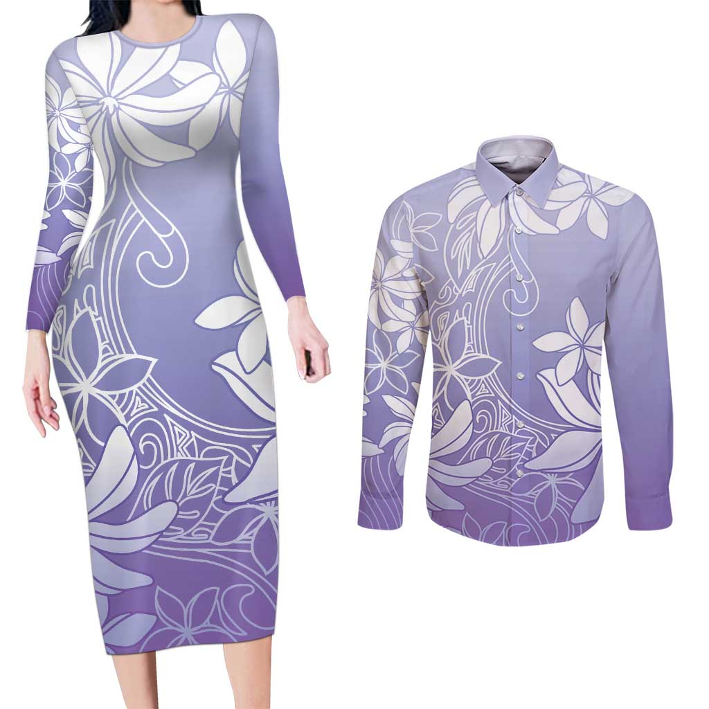 Tiare Tahiti Couples Matching Long Sleeve Bodycon Dress and Long Sleeve Button Shirt Purple Polynesia Motifs LT05 Purple - Polynesian Pride