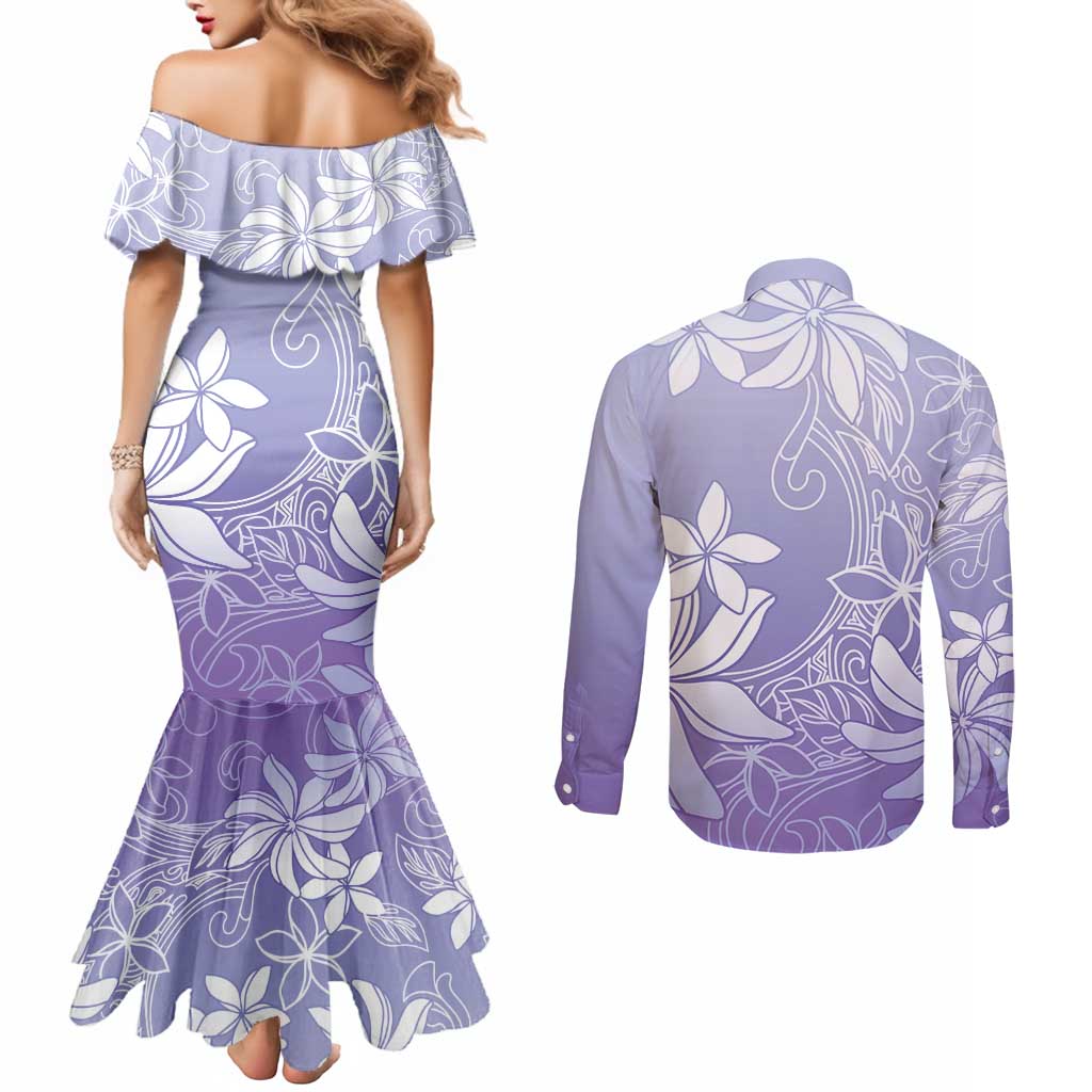 Tiare Tahiti Couples Matching Mermaid Dress and Long Sleeve Button Shirt Purple Polynesia Motifs LT05 - Polynesian Pride