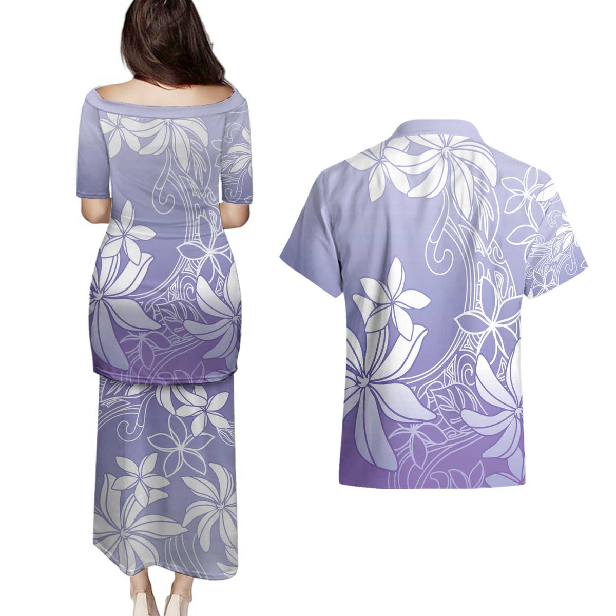 Tiare Tahiti Couples Matching Puletasi and Hawaiian Shirt Purple Polynesia Motifs LT05 - Polynesian Pride