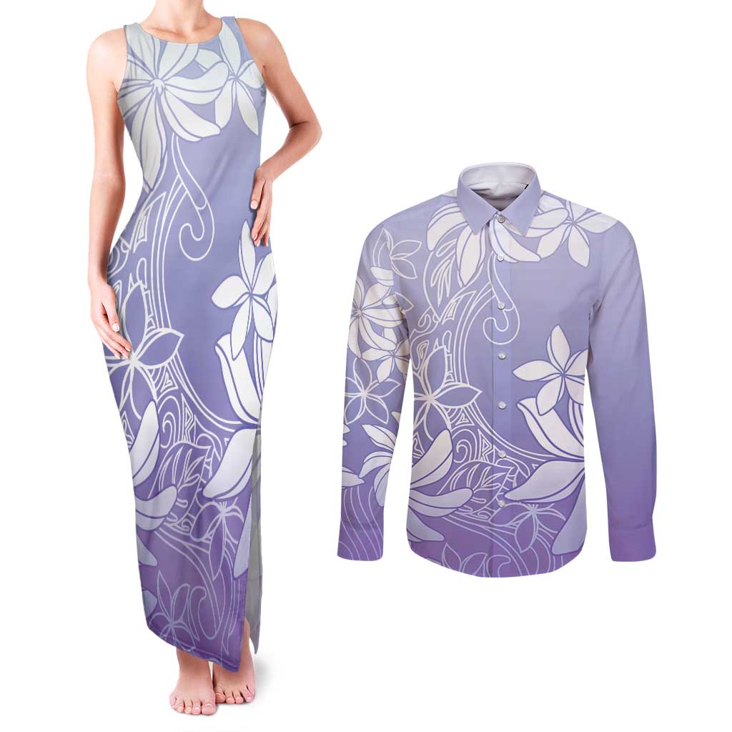 Tiare Tahiti Couples Matching Tank Maxi Dress and Long Sleeve Button Shirt Purple Polynesia Motifs LT05 Purple - Polynesian Pride