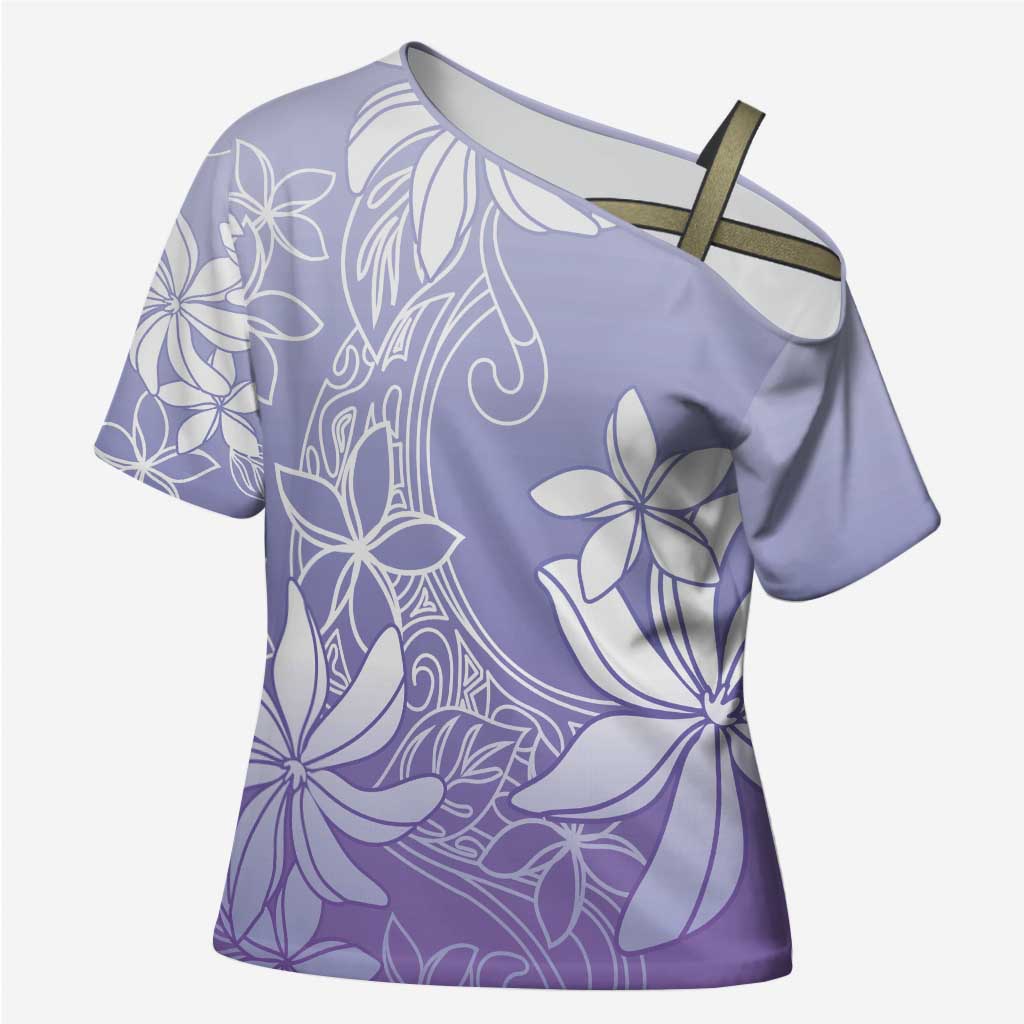 Tiare Tahiti Cross Shoulder Shirt Purple Polynesia Motifs LT05 Female Purple - Polynesian Pride