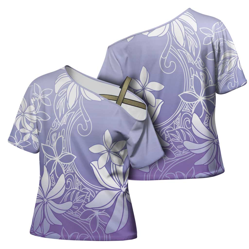 Tiare Tahiti Cross Shoulder Shirt Purple Polynesia Motifs LT05 - Polynesian Pride