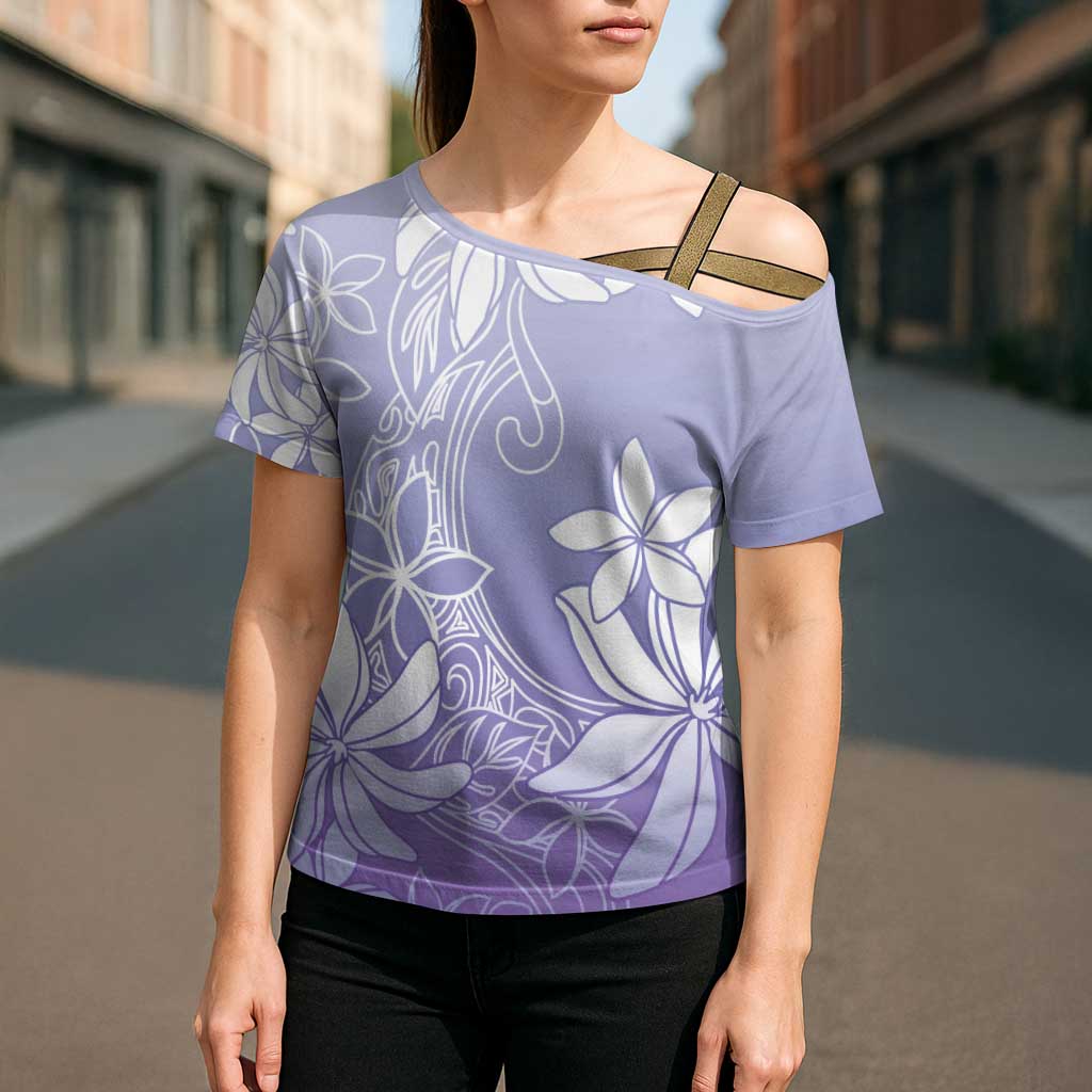 Tiare Tahiti Cross Shoulder Shirt Purple Polynesia Motifs LT05 - Polynesian Pride