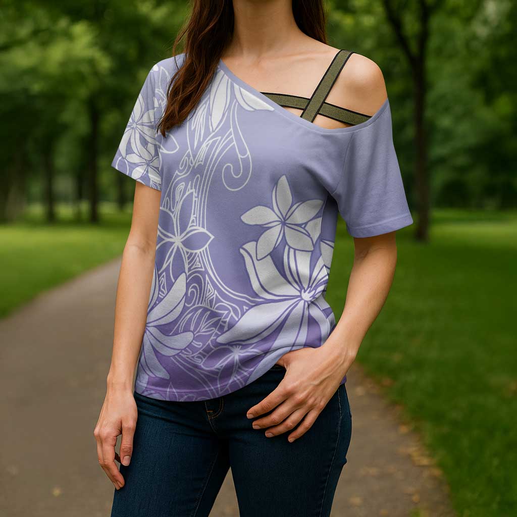 Tiare Tahiti Cross Shoulder Shirt Purple Polynesia Motifs LT05 - Polynesian Pride