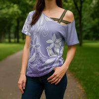 Tiare Tahiti Cross Shoulder Shirt Purple Polynesia Motifs LT05 - Polynesian Pride