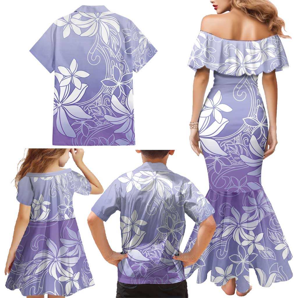 Tiare Tahiti Family Matching Mermaid Dress and Hawaiian Shirt Purple Polynesia Motifs - Polynesian Pride
