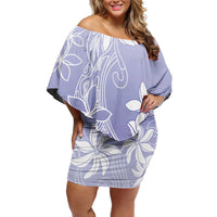 Tiare Tahiti Family Matching Off Shoulder Short Dress and Hawaiian Shirt Purple Polynesia Motifs - Polynesian Pride