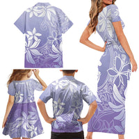 Tiare Tahiti Family Matching Short Sleeve Bodycon Dress and Hawaiian Shirt Purple Polynesia Motifs - Polynesian Pride