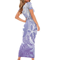 Tiare Tahiti Family Matching Short Sleeve Bodycon Dress and Hawaiian Shirt Purple Polynesia Motifs - Polynesian Pride