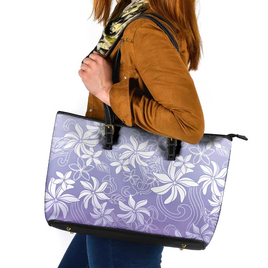 Tiare Tahiti Leather Tote Bag Purple Polynesia Motifs - Polynesian Pride