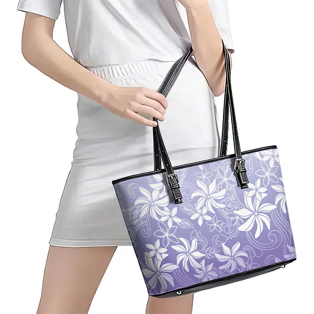 Tiare Tahiti Leather Tote Bag Purple Polynesia Motifs - Polynesian Pride