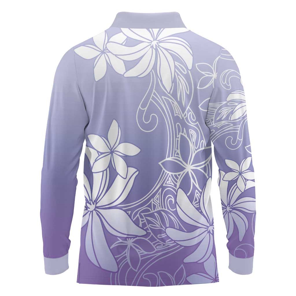 Tiare Tahiti Long Sleeve Polo Shirt Purple Polynesia Motifs LT05 - Polynesian Pride