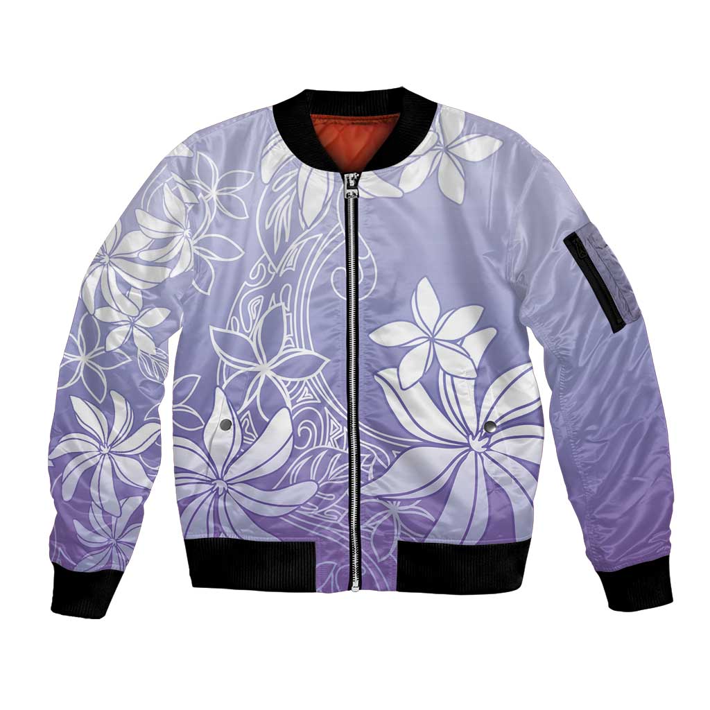 Tiare Tahiti Sleeve Zip Bomber Jacket Purple Polynesia Motifs - Polynesian Pride