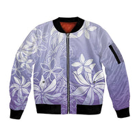 Tiare Tahiti Sleeve Zip Bomber Jacket Purple Polynesia Motifs - Polynesian Pride