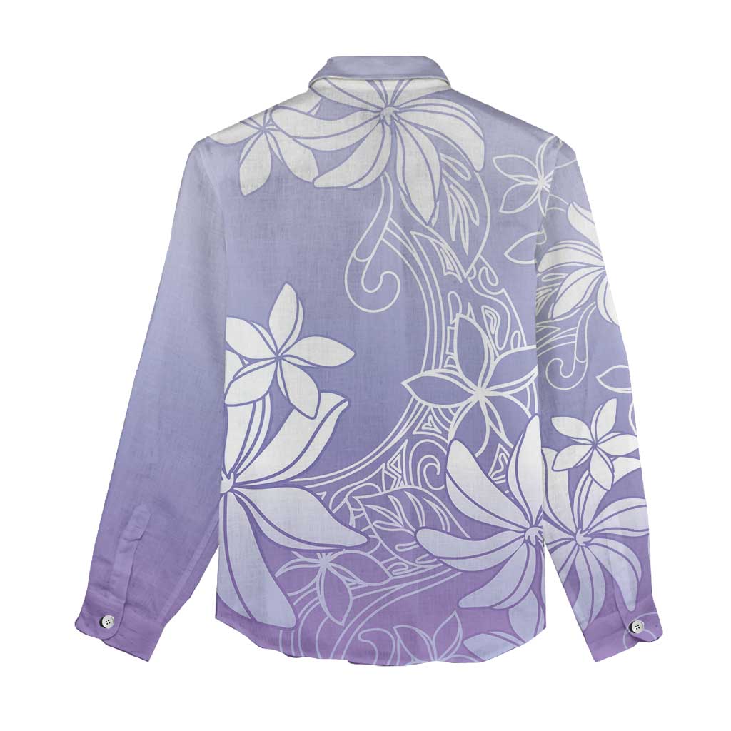 Tiare Tahiti Women Casual Shirt Purple Polynesia Motifs - Polynesian Pride