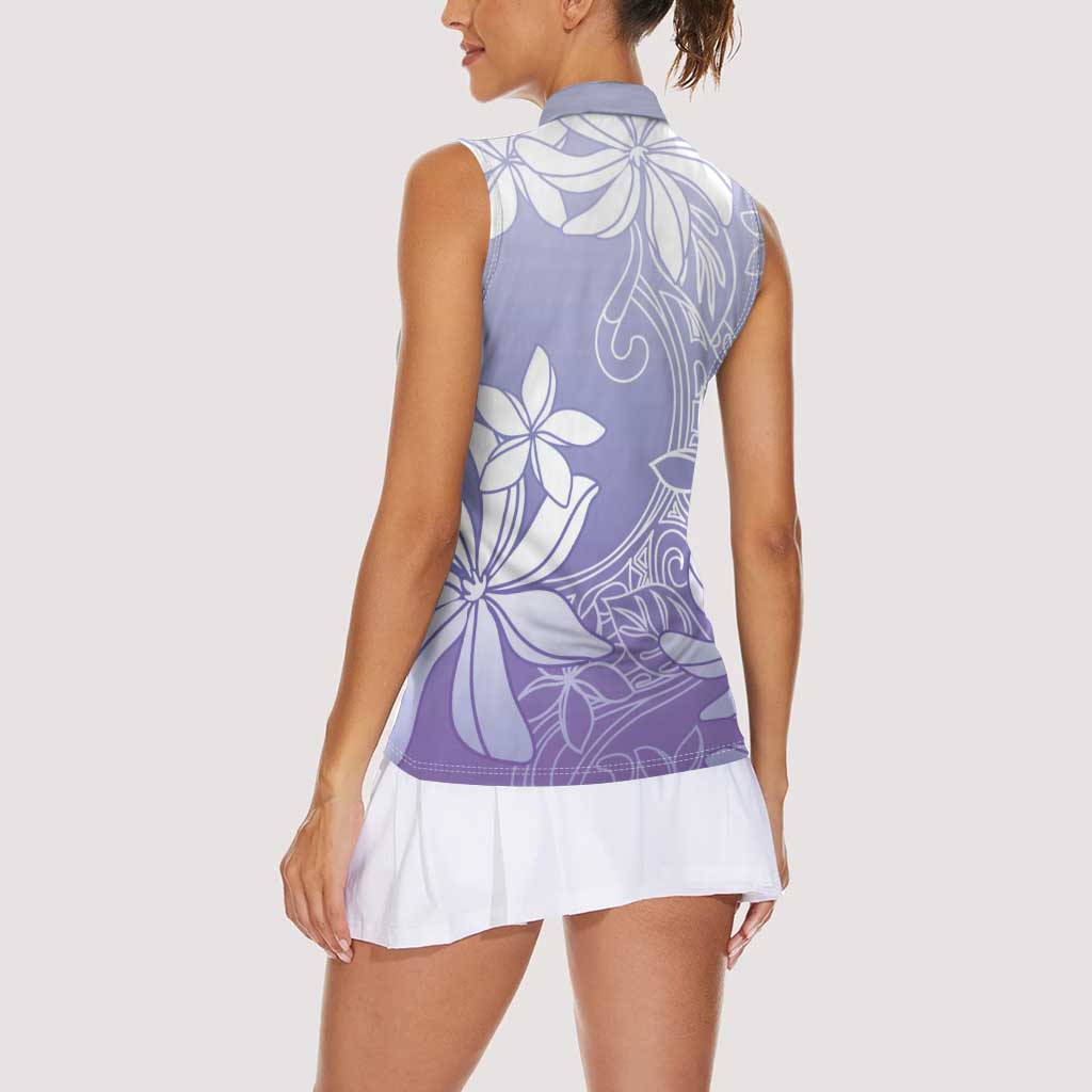 Tiare Tahiti Women Sleeveless Polo Shirt Purple Polynesia Motifs LT05 - Polynesian Pride