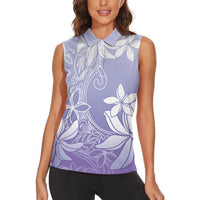Tiare Tahiti Women Sleeveless Polo Shirt Purple Polynesia Motifs LT05 - Polynesian Pride