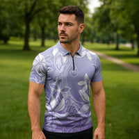 Tiare Tahiti Zipper Polo Shirt Purple Polynesia Motifs LT05 - Polynesian Pride