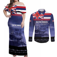 Hawaii Pearl Harbor Remembrance Day Couples Matching Off Shoulder Maxi Dress and Long Sleeve Button Shirt Flag Style LT05 Blue - Polynesian Pride