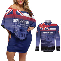 Hawaii Pearl Harbor Remembrance Day Couples Matching Off Shoulder Short Dress and Long Sleeve Button Shirt Flag Style LT05 Blue - Polynesian Pride