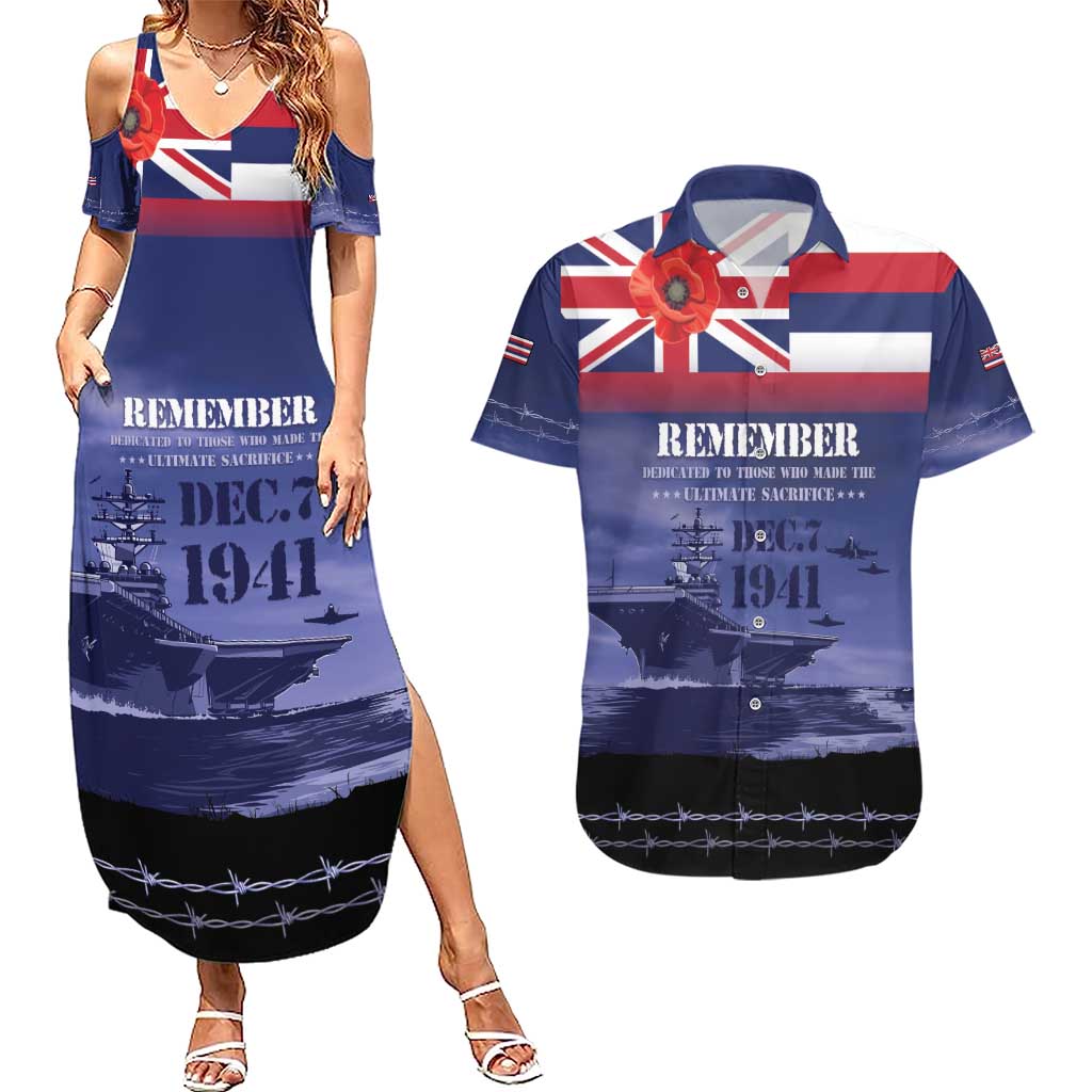 Hawaii Pearl Harbor Remembrance Day Couples Matching Summer Maxi Dress and Hawaiian Shirt Flag Style LT05 Blue - Polynesian Pride