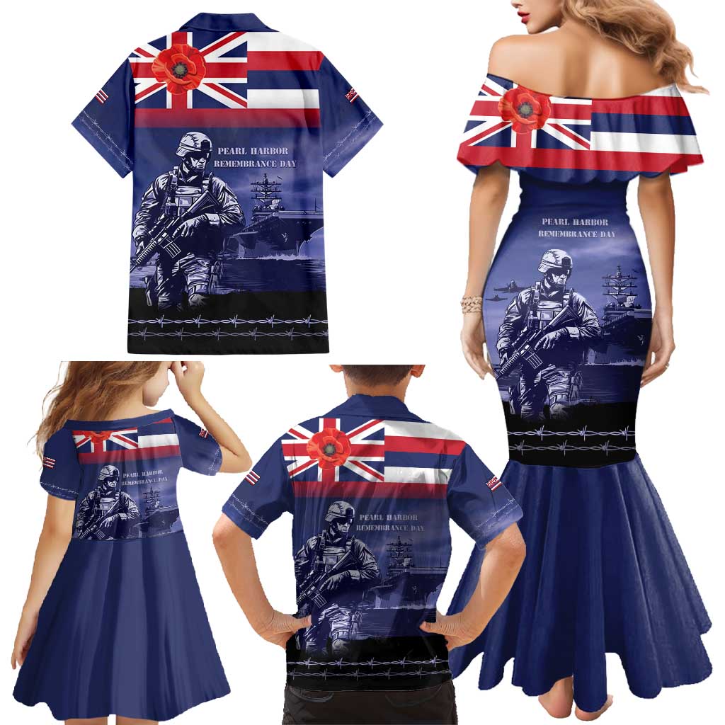 Hawaii Pearl Harbor Remembrance Day Family Matching Mermaid Dress and Hawaiian Shirt Flag Style