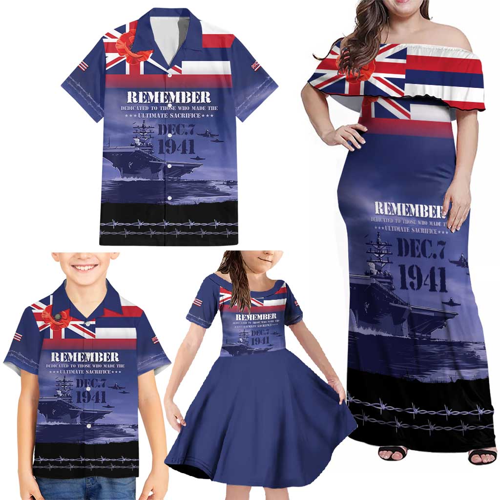 Hawaii Pearl Harbor Remembrance Day Family Matching Off Shoulder Maxi Dress and Hawaiian Shirt Flag Style