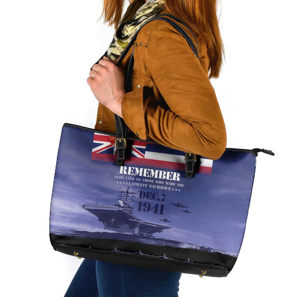 Hawaii Pearl Harbor Remembrance Day Leather Tote Bag Flag Style LT05 Blue - Polynesian Pride
