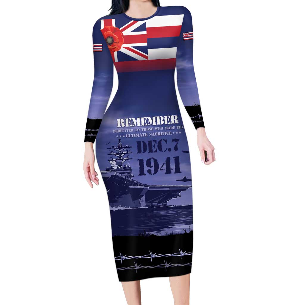 Hawaii Pearl Harbor Remembrance Day Long Sleeve Bodycon Dress Flag Style