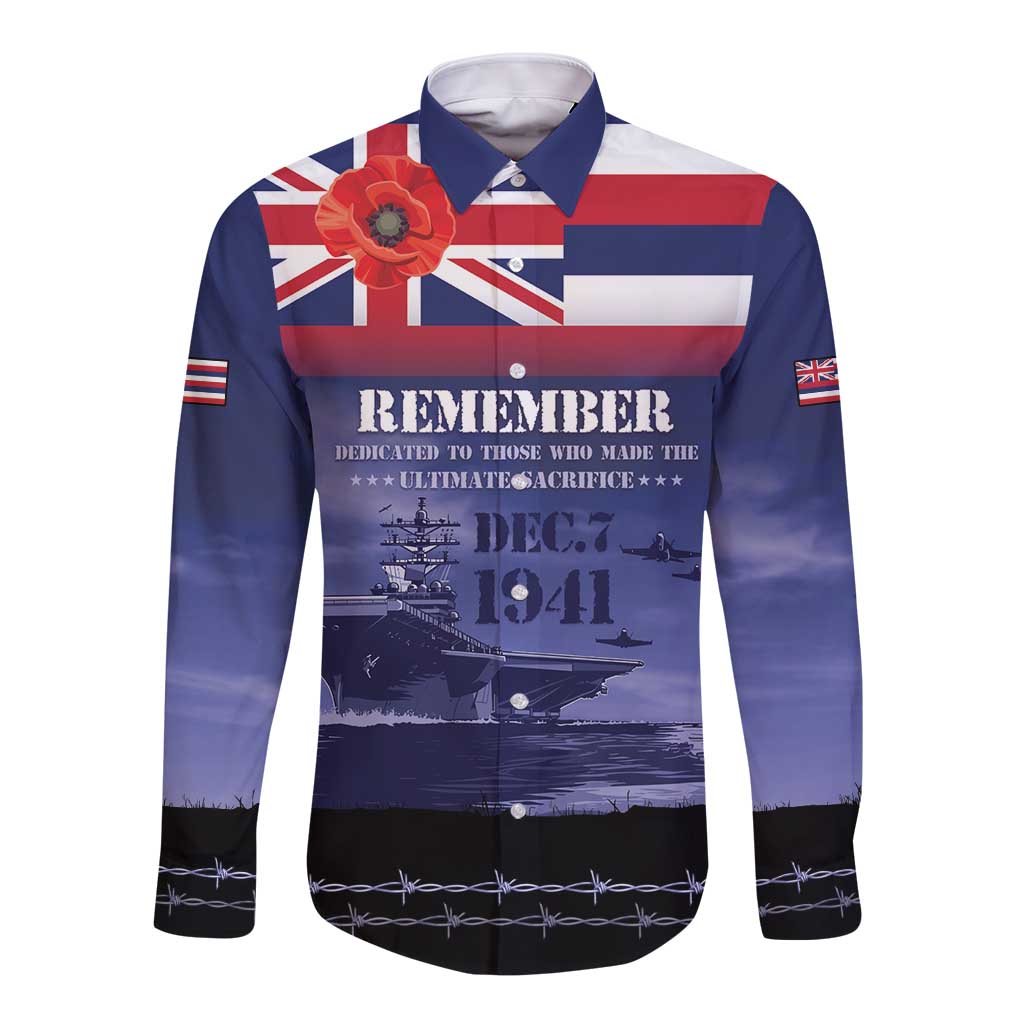 Hawaii Pearl Harbor Remembrance Day Long Sleeve Button Shirt Flag Style