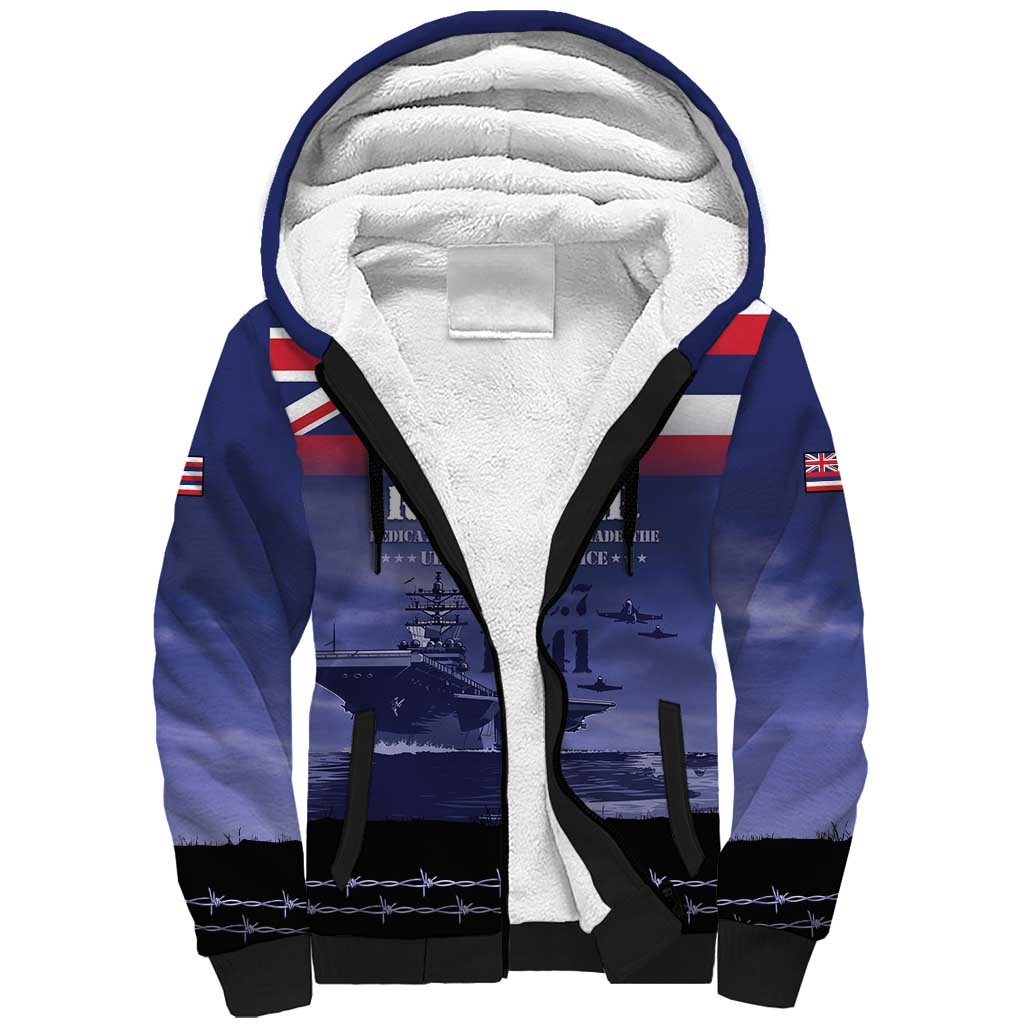 Hawaii Pearl Harbor Remembrance Day Sherpa Hoodie Flag Style LT05 Unisex Blue - Polynesian Pride