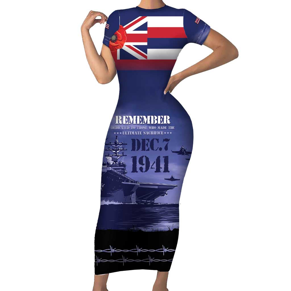 Hawaii Pearl Harbor Remembrance Day Short Sleeve Bodycon Dress Flag Style