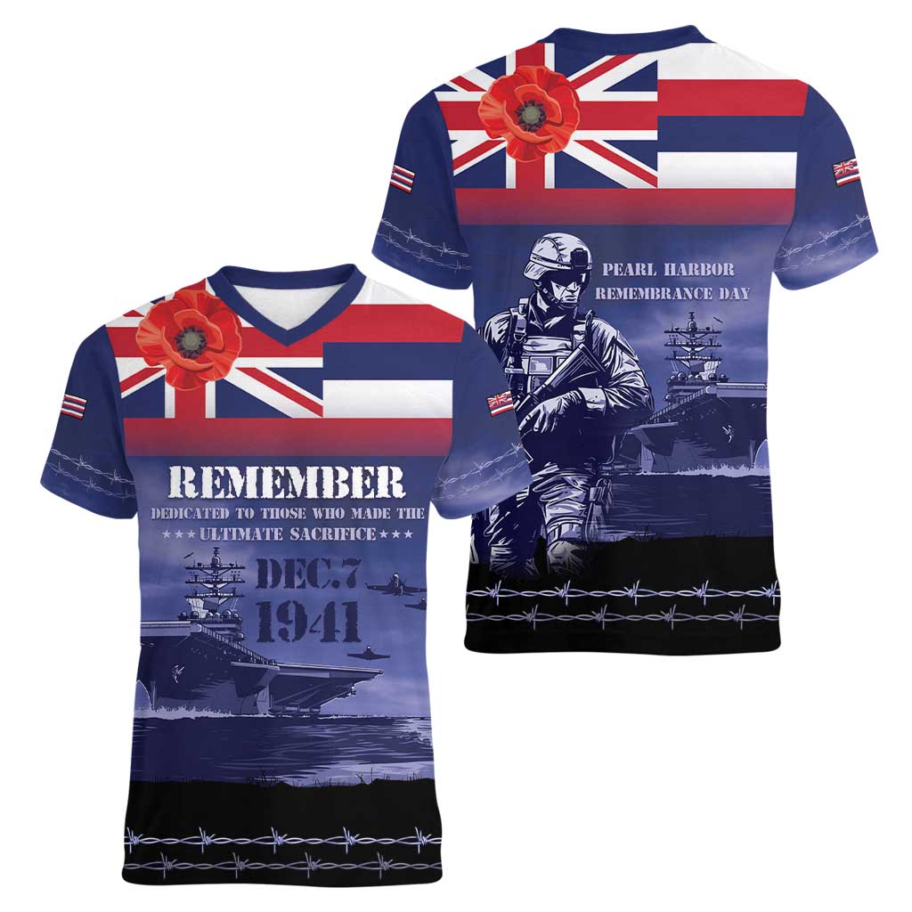 Hawaii Pearl Harbor Remembrance Day Women V-Neck T-Shirt Flag Style LT05 - Polynesian Pride