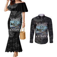 Personalized Pearl Harbor Remembrance Day Couples Matching Mermaid Dress and Long Sleeve Button Shirt We Will Always Remember LT05 Black - Polynesian Pride