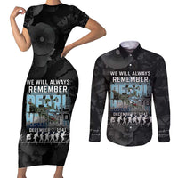 Personalized Pearl Harbor Remembrance Day Couples Matching Short Sleeve Bodycon Dress and Long Sleeve Button Shirt We Will Always Remember LT05 Black - Polynesian Pride