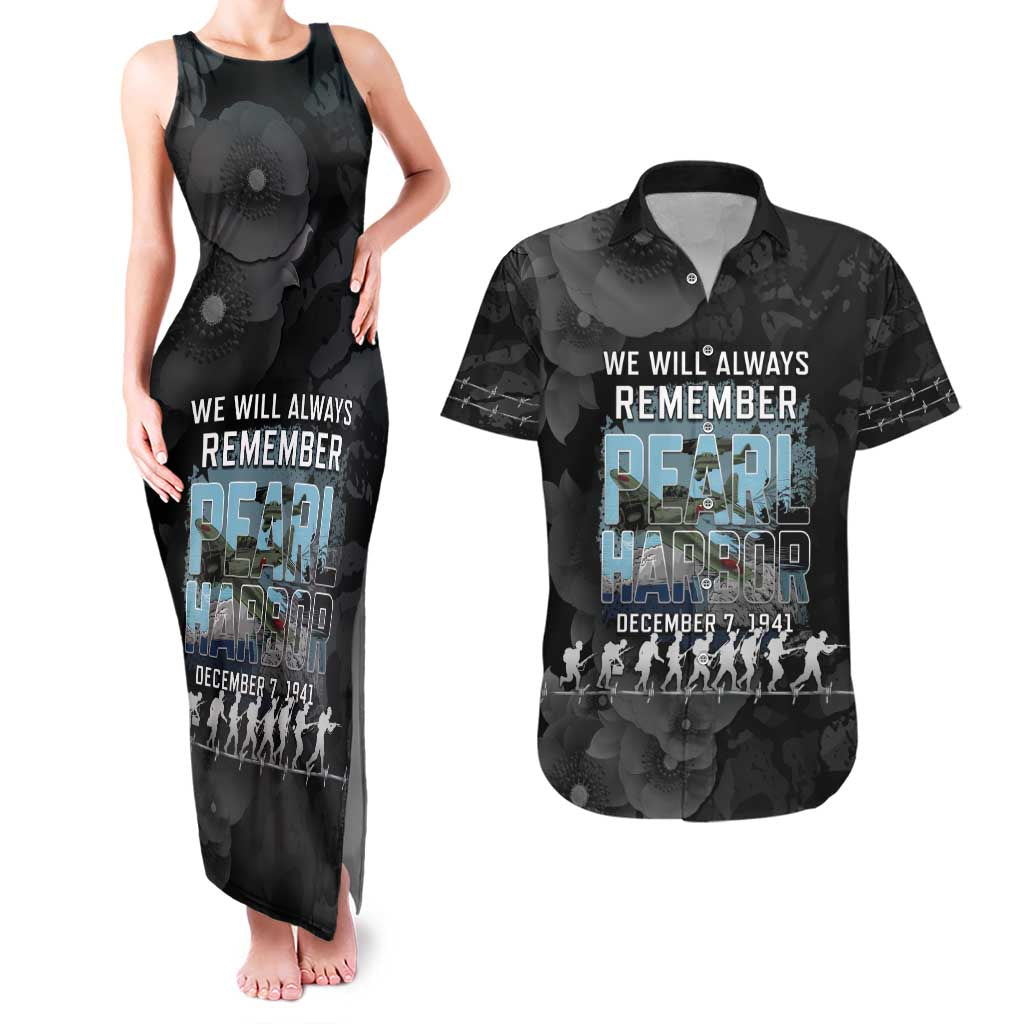Personalized Pearl Harbor Remembrance Day Couples Matching Tank Maxi Dress and Hawaiian Shirt We Will Always Remember LT05 Black - Polynesian Pride