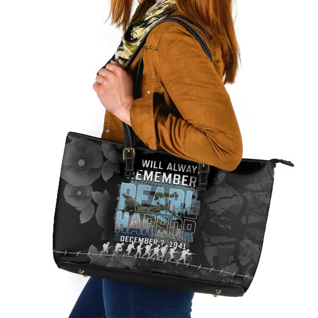 Pearl Harbor Remembrance Day Leather Tote Bag We Will Always Remember LT05 Black - Polynesian Pride