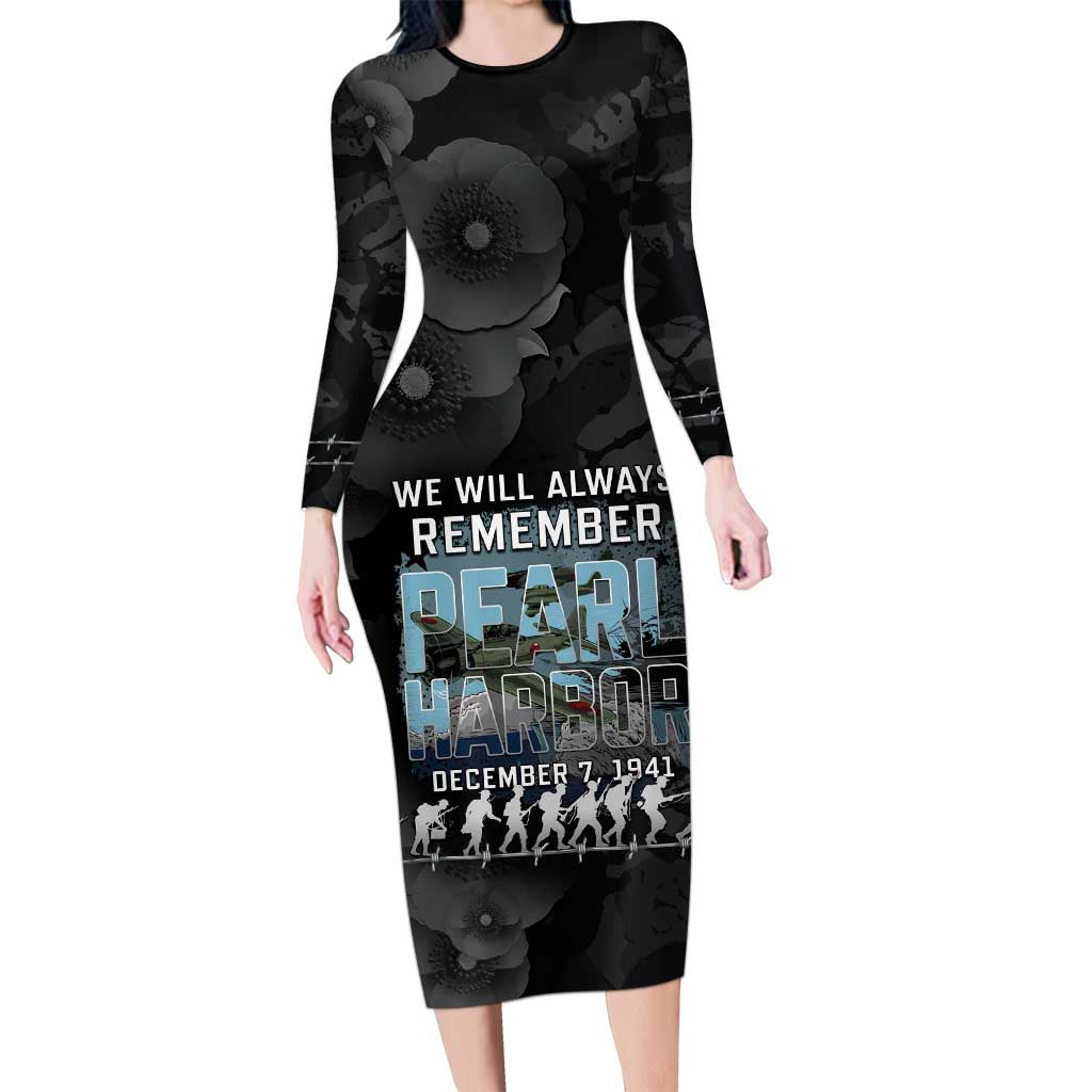 Personalized Pearl Harbor Remembrance Day Long Sleeve Bodycon Dress We Will Always Remember