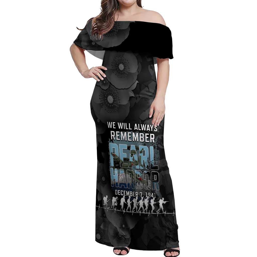 Personalized Pearl Harbor Remembrance Day Off Shoulder Maxi Dress We Will Always Remember LT05 Women Black - Polynesian Pride