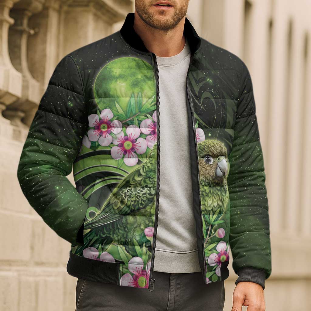 New Zealand Aotearoa Kakapo Bomber Puffer Jacket Maori Pattern With Manuka Galaxy Style - Polynesian Pride